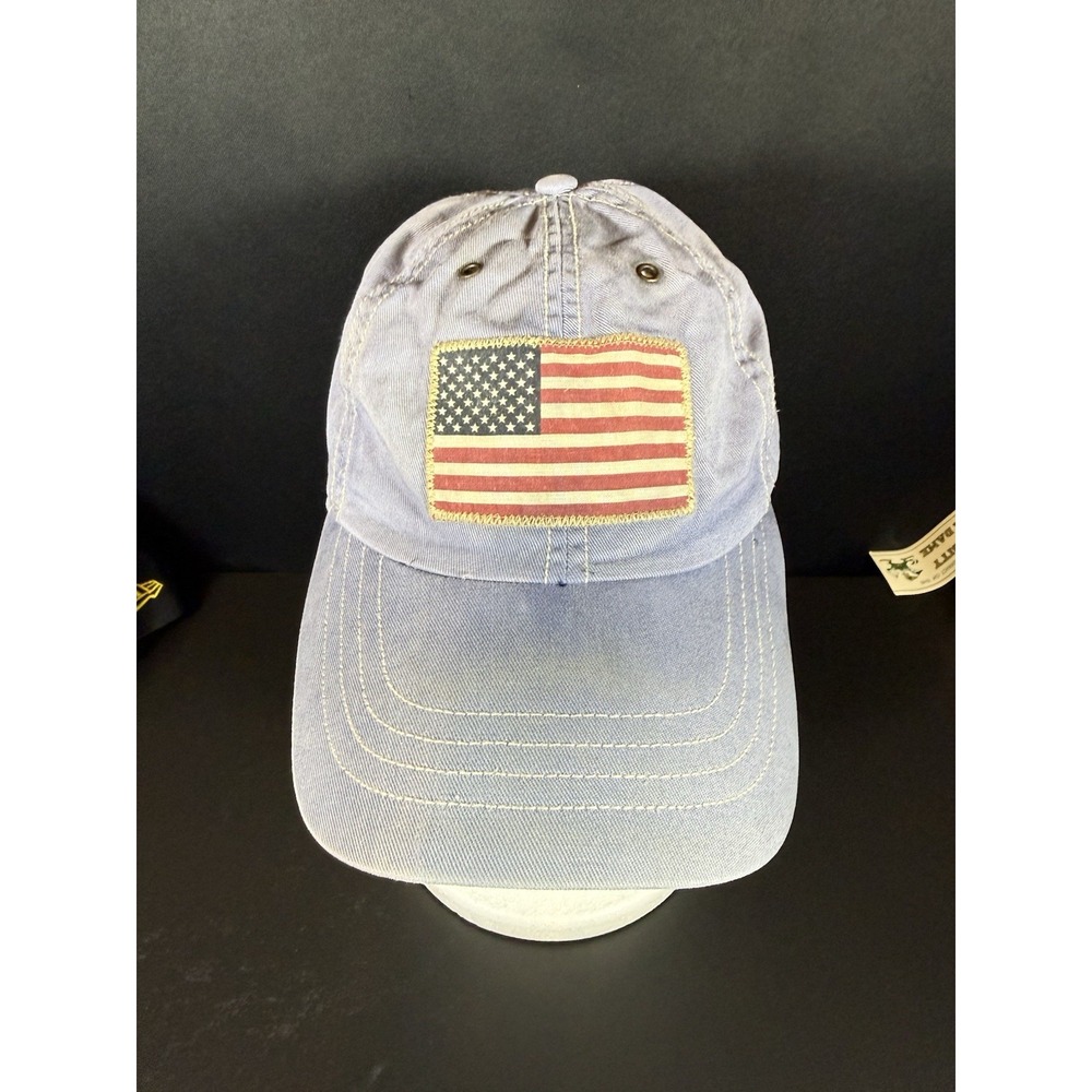 Vtg Polo Ralph Lauren Sun Faded USA flag established 1967 Baseball Cap Blue